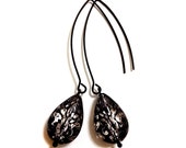 Black & White Earrings, Oriental Decor, Long Beautiful Dangle Drop Earrings, Crystal Earrings,  Pear Shaped Earrings, Beaded Earrings