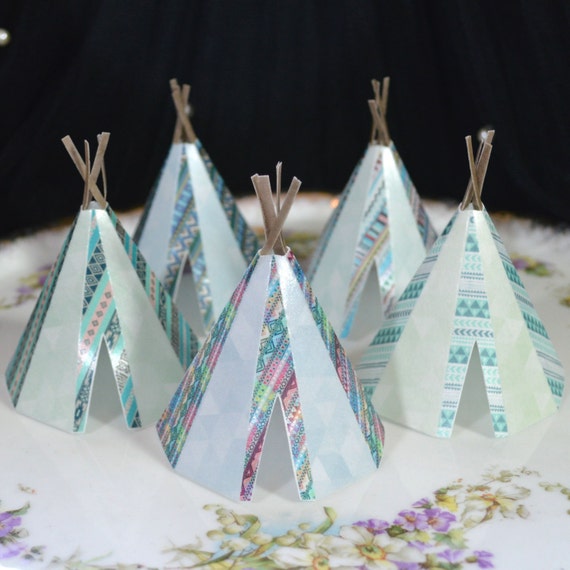 Edible Teepee's 3D x 5 Tribal Boho Blue Green Tipi Wafer Paper Bohemian ...