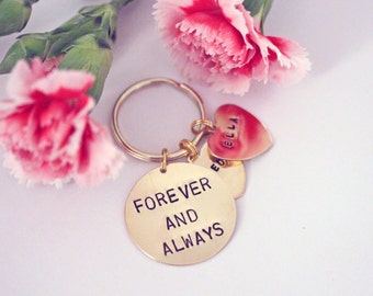 Forever and Always, Hand stamped Keyring, personalised with names. Valentine's Day gift