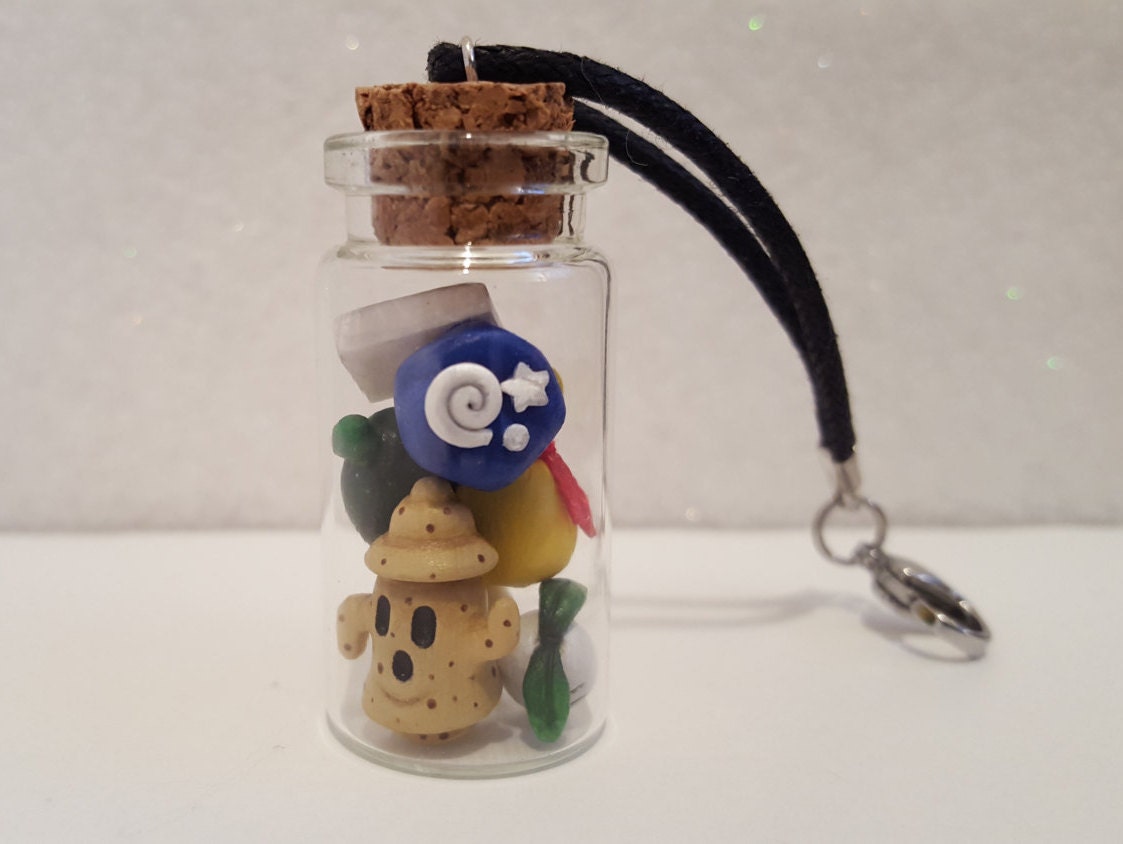 Animal Crossing Items in a Glass Bottle by ClayKeep on Etsy