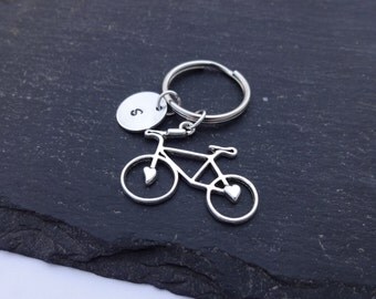 Initial Bicycle Keyring, Hand Stamped Keyring, Bike Keyring, Cyclist Gift, Charm Keyring, Personalised Keyring, Bicycle Keychain