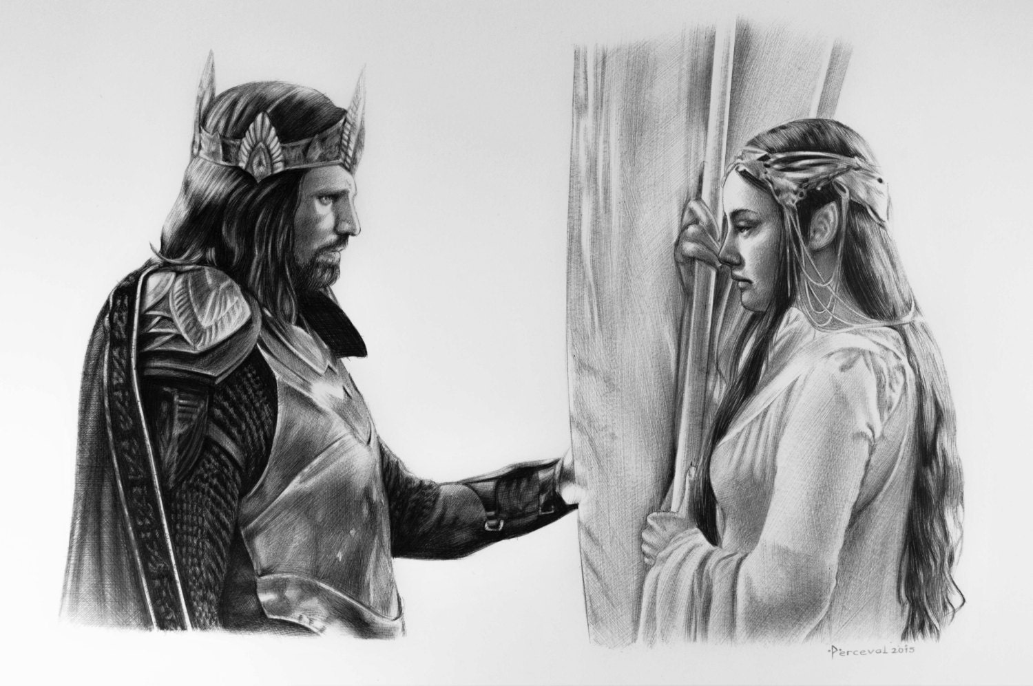 Ballpoint pen drawing ORIGINAL artwork /Arwen and Aragorn