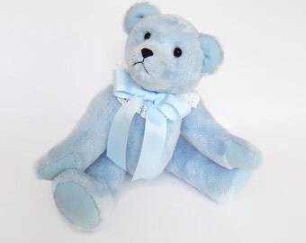 Marlow- OOAK Plush Artist Teddy Bear, stuffed teddy bear, 11" jointed blue bear, blue teddy bear, stuffed bear doll, stuffed animal plushie