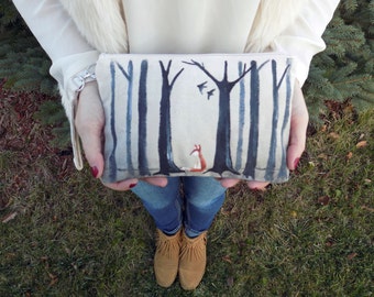 Fox in the Forest Hand Painted Clutch Bag--Painted Clutch--Fox Bag--Made to Order