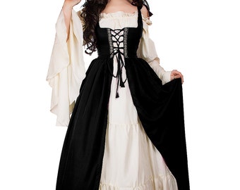 Renaissance Medieval Irish Costume Black Over Dress Fitted Bodice S/M