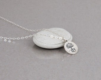 Tiny Silver Necklace, Tree Of Life Necklace, Small Coin Necklace, Disc Necklace, Dainty Layering Necklace, Tree Necklace, BFF Necklace Gift
