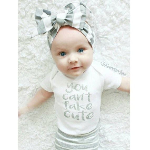 Silver Glitter Vinyl Onesie You Can't Fake Cute by MyLittleLainey