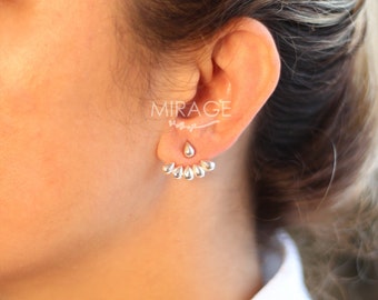 6 Drops Ear Jackets, Sterling Silver/ Modern earrings /Pair