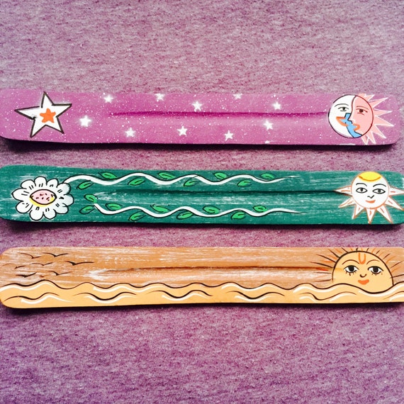 Insence Holder Handmade Wooden Hand Painted Sun And Moon Design Sun Insence Holder Moon Insence Holder