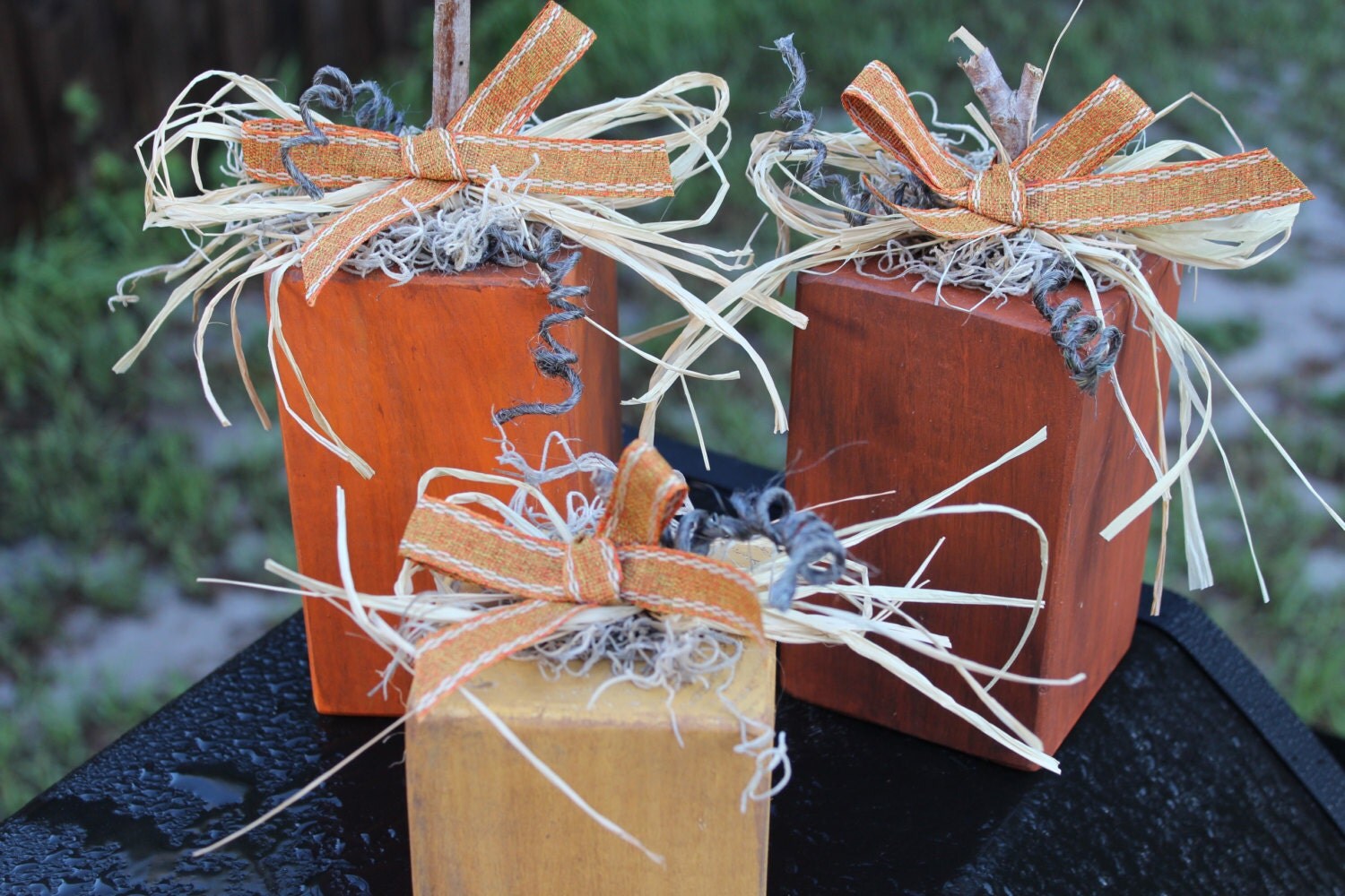 Rustic wood block pumpkins Painted Wooden pumpkins Rustic Fall