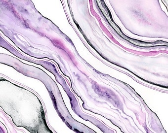Watercolor Abstract Painting, Abstract Wall Art Purple Abstract Watercolor Painting Agate Print Amethyst Purple Watercolor Print Agate Art
