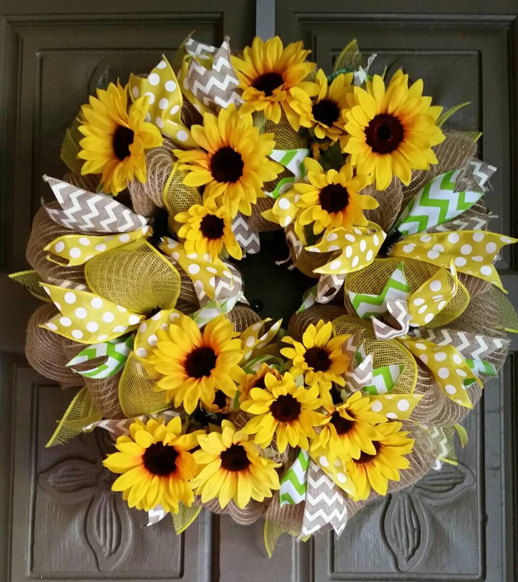 Summer Sunflower deco mesh wreath