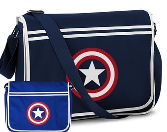 Captain America Marvel Comics Sheild Design Retro Shoulder Messenger Bag Navy Blue and Royal Blue
