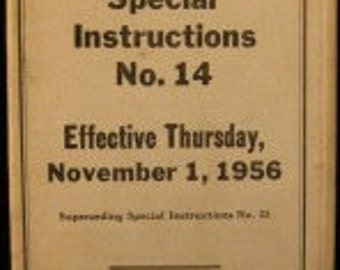Very Rare Union Pacific Railroad Special Instructions No. 14