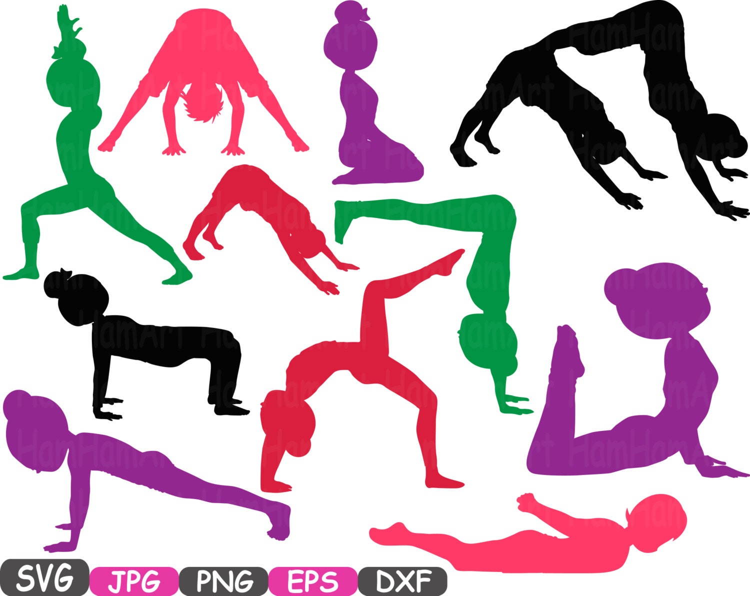 Yoga Poses Cutting Files svg Yoga Silhouettes Monogram Fitness