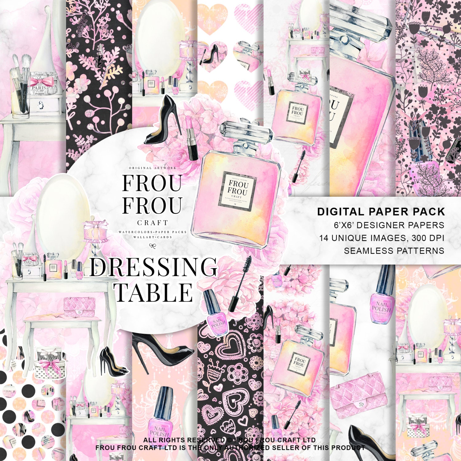 Girly Digital Paper Pack Cosmetic Scrapbook Papers Fashion