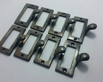 8 Brass File Cabinet Drawer Label Holder Pulls 2 1/8" wide #F2