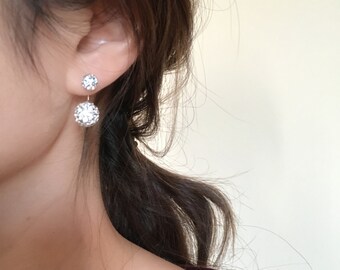 Rhinestone double sided earrings, sterling silver, bridesmaids gift, gift for her, sister gift, mom gift, double earrings