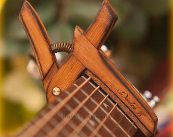 Flamed Bamboo ~ Wooden Guitar Capo ~ Adjustable Tension ~ WoodenK ~ (Acoustic, Electric, Classical, Banjo & Ukulele)