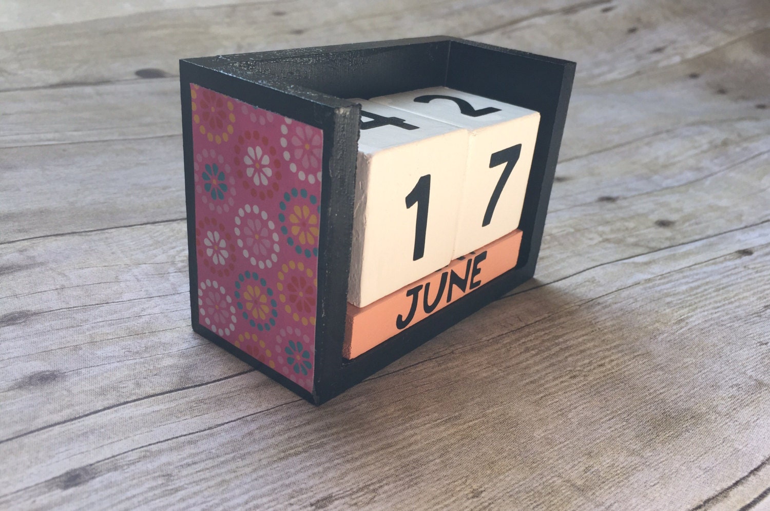 wooden block calendar black purple green and by noribeescrafties