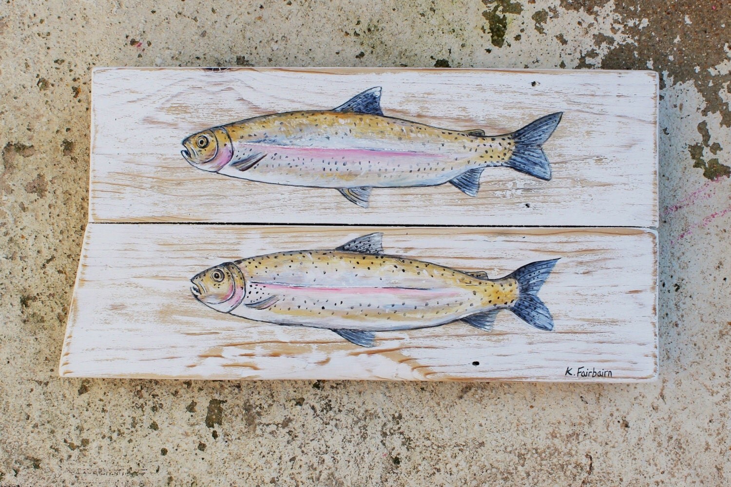 SALE Rainbow Trout original acrylic painting by KateFairbairnArt