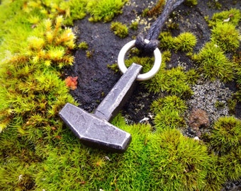 Hand forged steel Thors hammer, Mjolnir (Mjölnir). Viking jewelry.