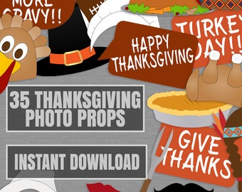 35 Thanksgiving Printable Photo Props, Printable turkey day photo booth Props, thanksgiving party photobooth ideas, thanks giving diy props