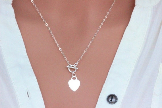 Sterling Silver Toggle clasp necklace Heart Lock Necklace