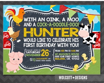 Farm Birthday Invitations, 1st Birthday Farm Invitations, Old MacDonald Invitations, Farm Invitations, Country Birthday Party, Chalkboard
