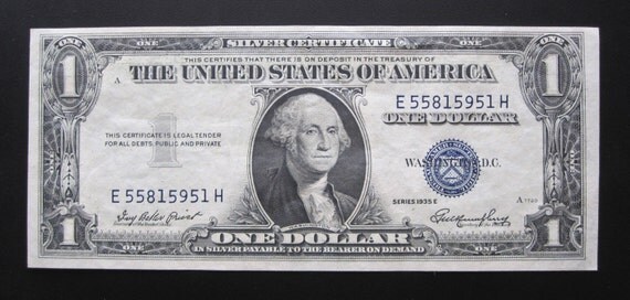 Series 1935 E One Dollar Silver Certificate E 55815951 H