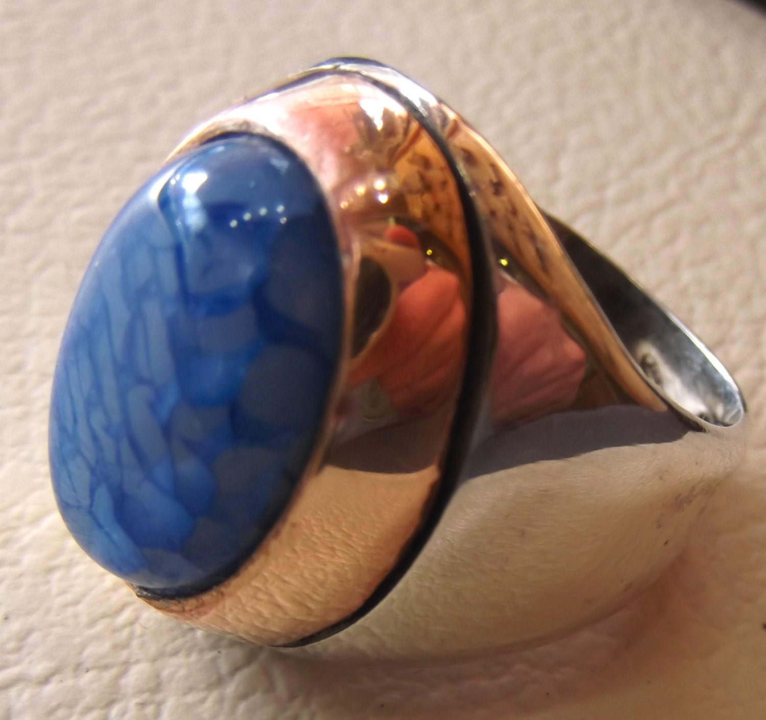 dragon vein blue agate stone men ring sterling silver 925 oval