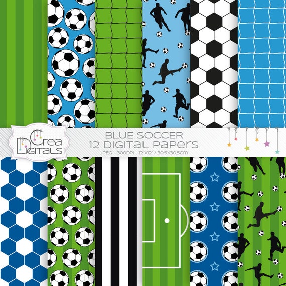 Blue soccer digital papers printable sports pattern