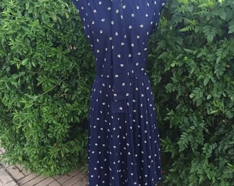 Vintage Navy Blue Sailboat Dress/Size Large/XL