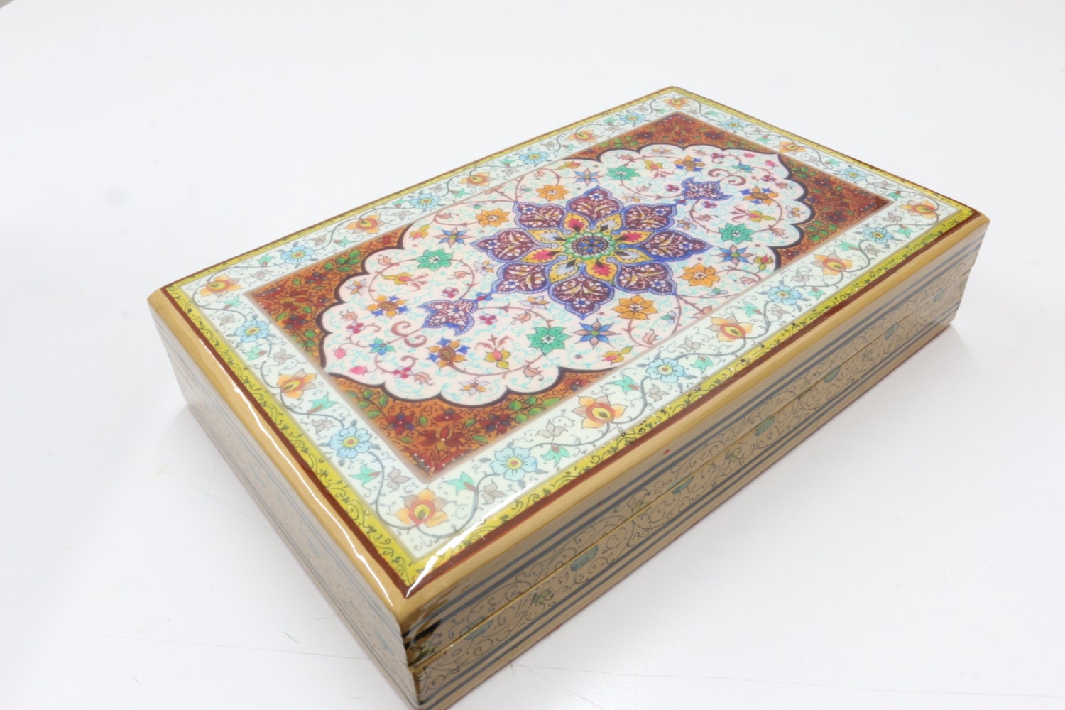 Hand Crafted Rectangular Floral Paper Mache Jewelry Box