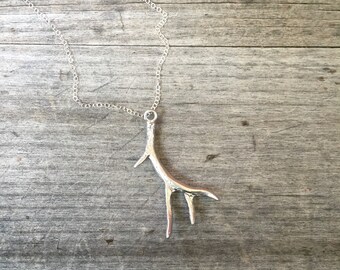 Silver Deer Antler Necklace - Antler Necklace- Hunting Necklace -Silver Plated Antler Necklace -Simple Necklace - Gift for Her - Unique Gift