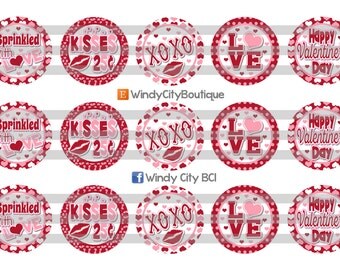 Valentine's Day Bottle Cap Images- Red and Pink