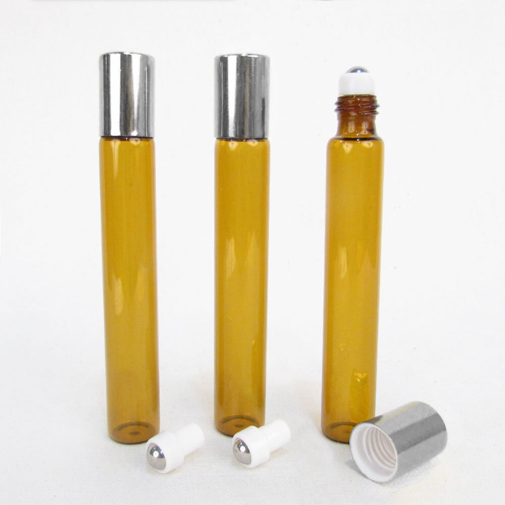 6 Tall 10mL Amber Glass Roller Ball Bottles Rollerball w/