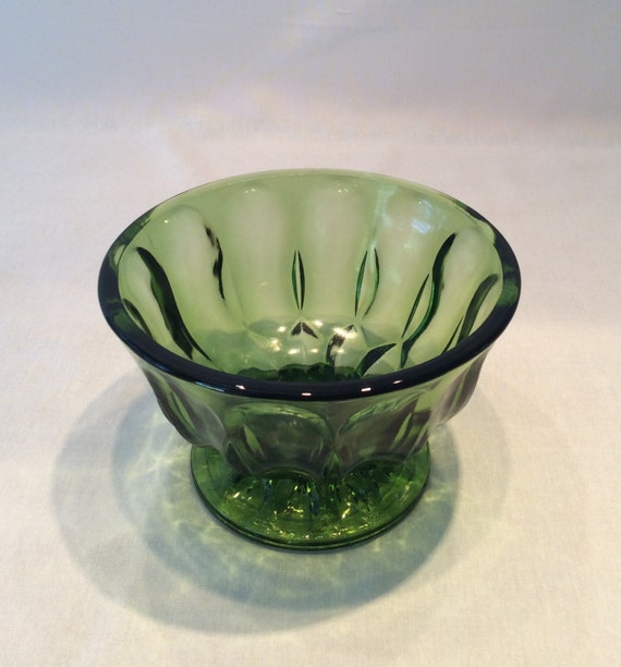 Vintage Green Glass Pedestal Bowl Anchor Hocking Fairfield