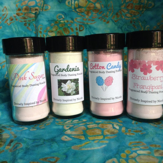 Fragranced Body Dusting Powder in Shaker Top Glass Bottle