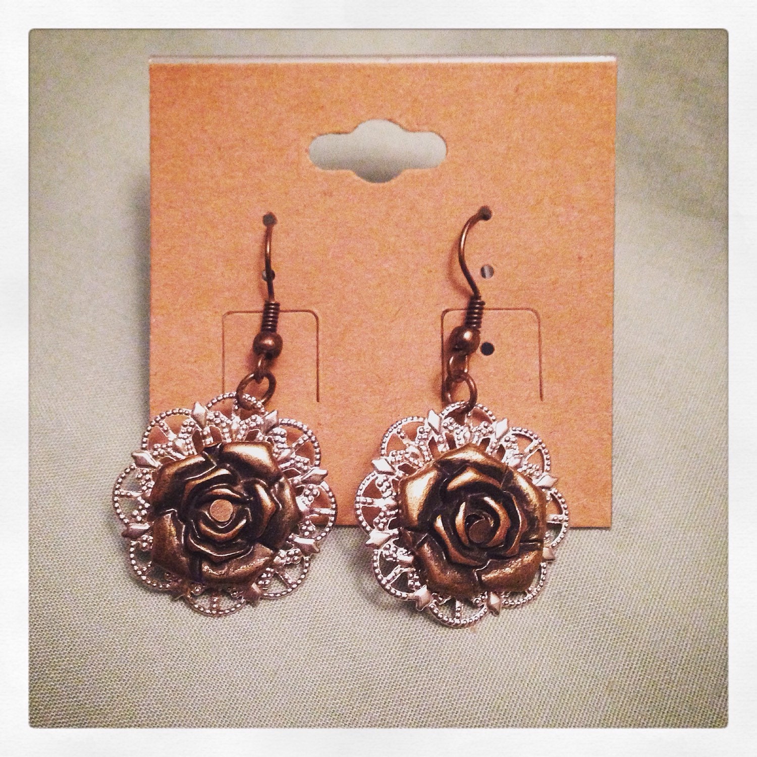 Antique bronze & silver flower earrings
