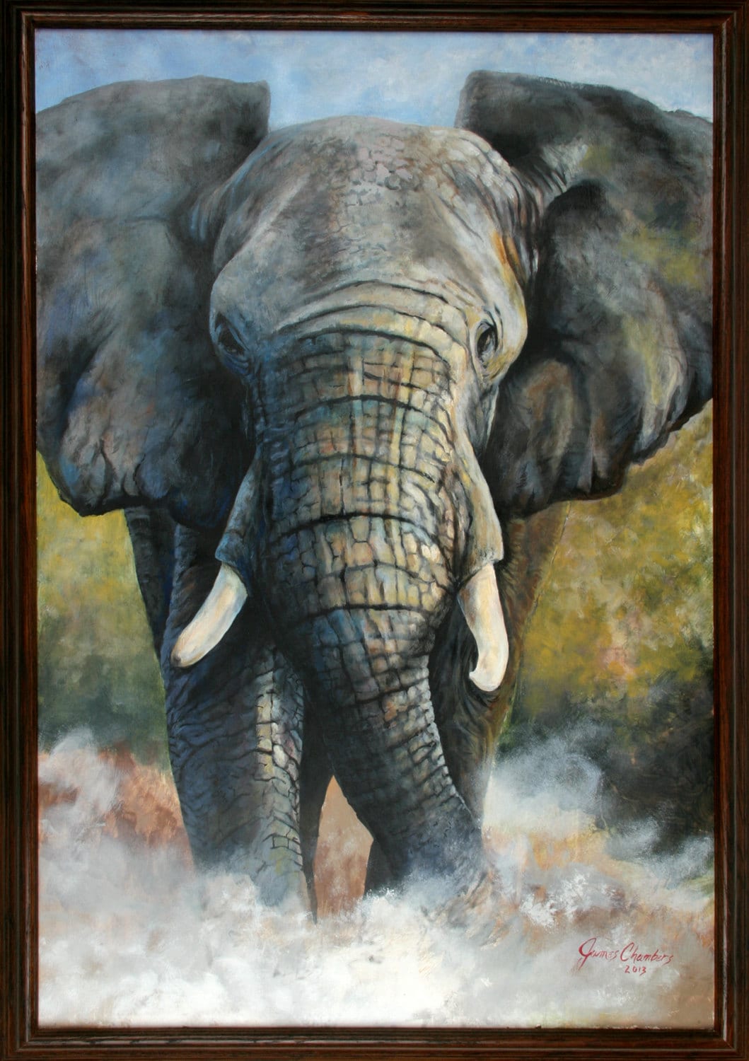 African Elephant Acrylic Painting 24 In X 36 In Framed