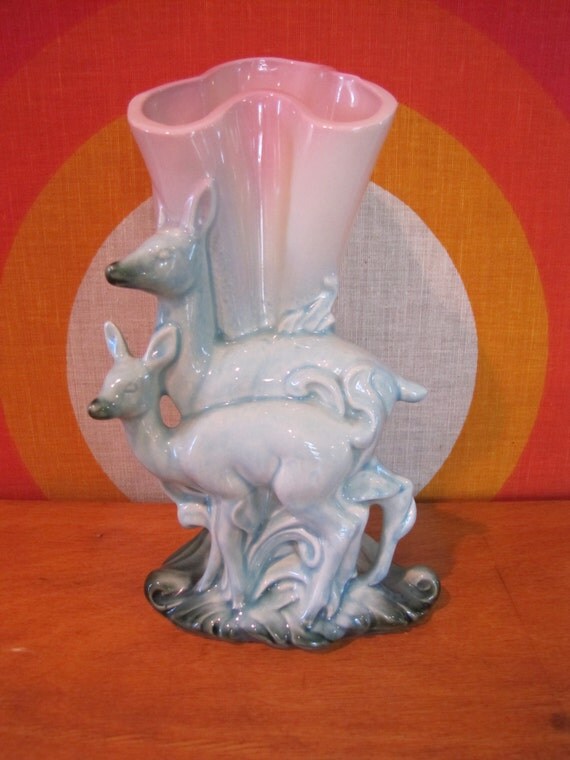 RESERVED Hull Vase Deer Vase Pair of Deer on Vase Pink and