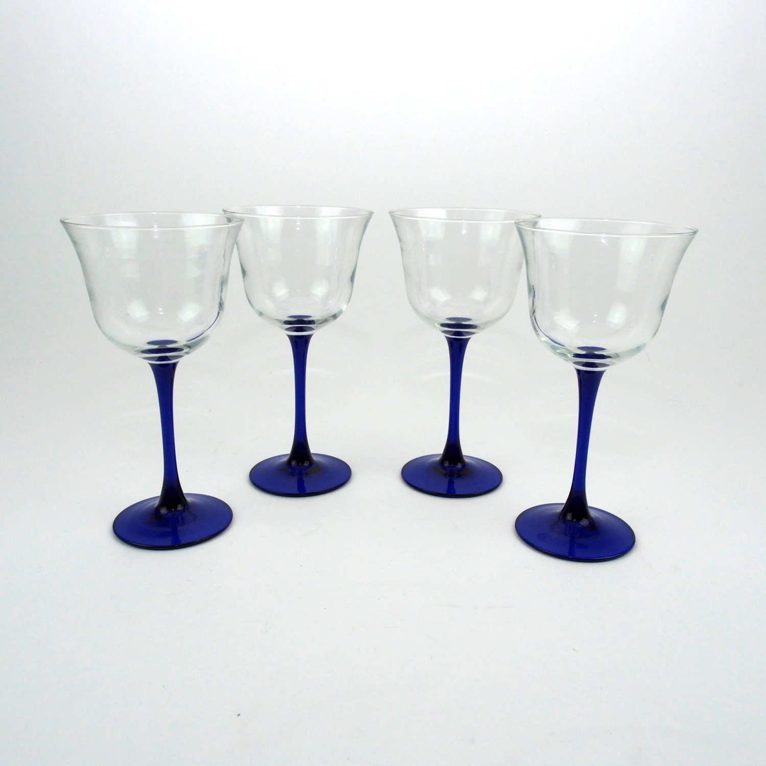 Crystal Wine Glass with Cobalt Blue Stem Clear by LiliesLegacies
