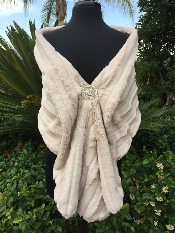 Champagne Faux Fur Wrap Wedding Stole Mink Stripe Bridal