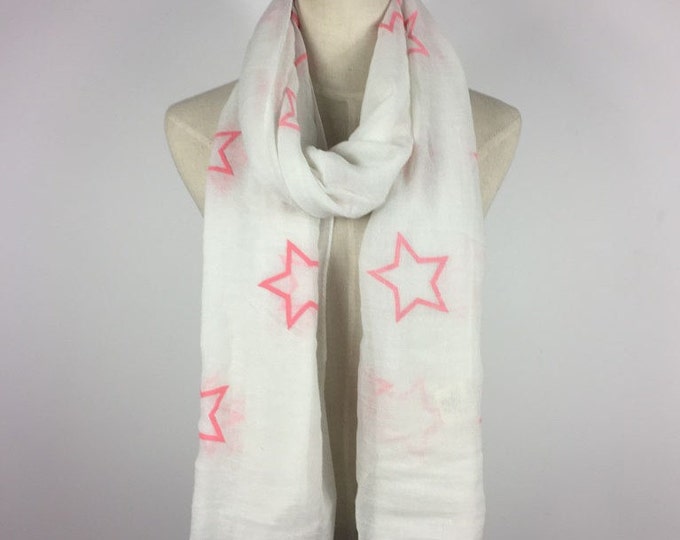 Christmas Gifts Stars Scarf Star Scarf Woman Accessories Gift For Her Star Scarves Pink Star Scarf White Scarf Teen Scarf Lightweight Scarf