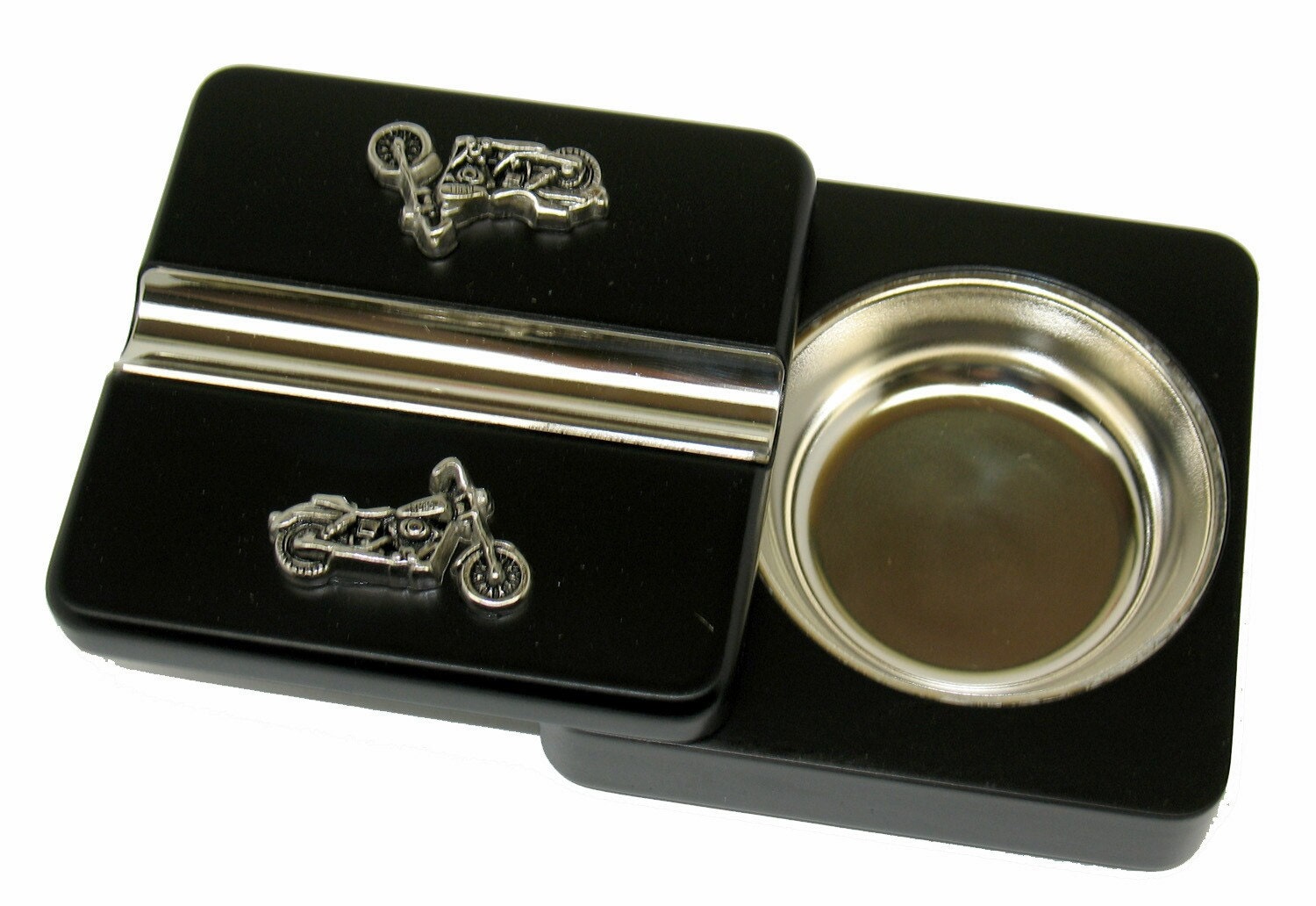 Executive Black Travel Cigar Ashtray w Motorcycle by OldRoadSupply