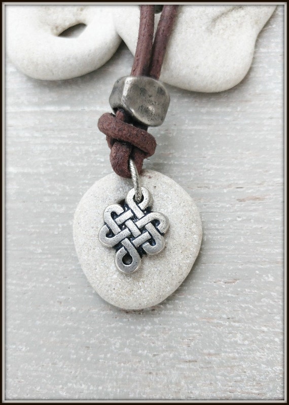 Mens Protection Pendant, Mens Hag stone Necklace, Celtic Knot Necklace, Hagstone Talisman, Wiccan Pendant, Healing Necklace