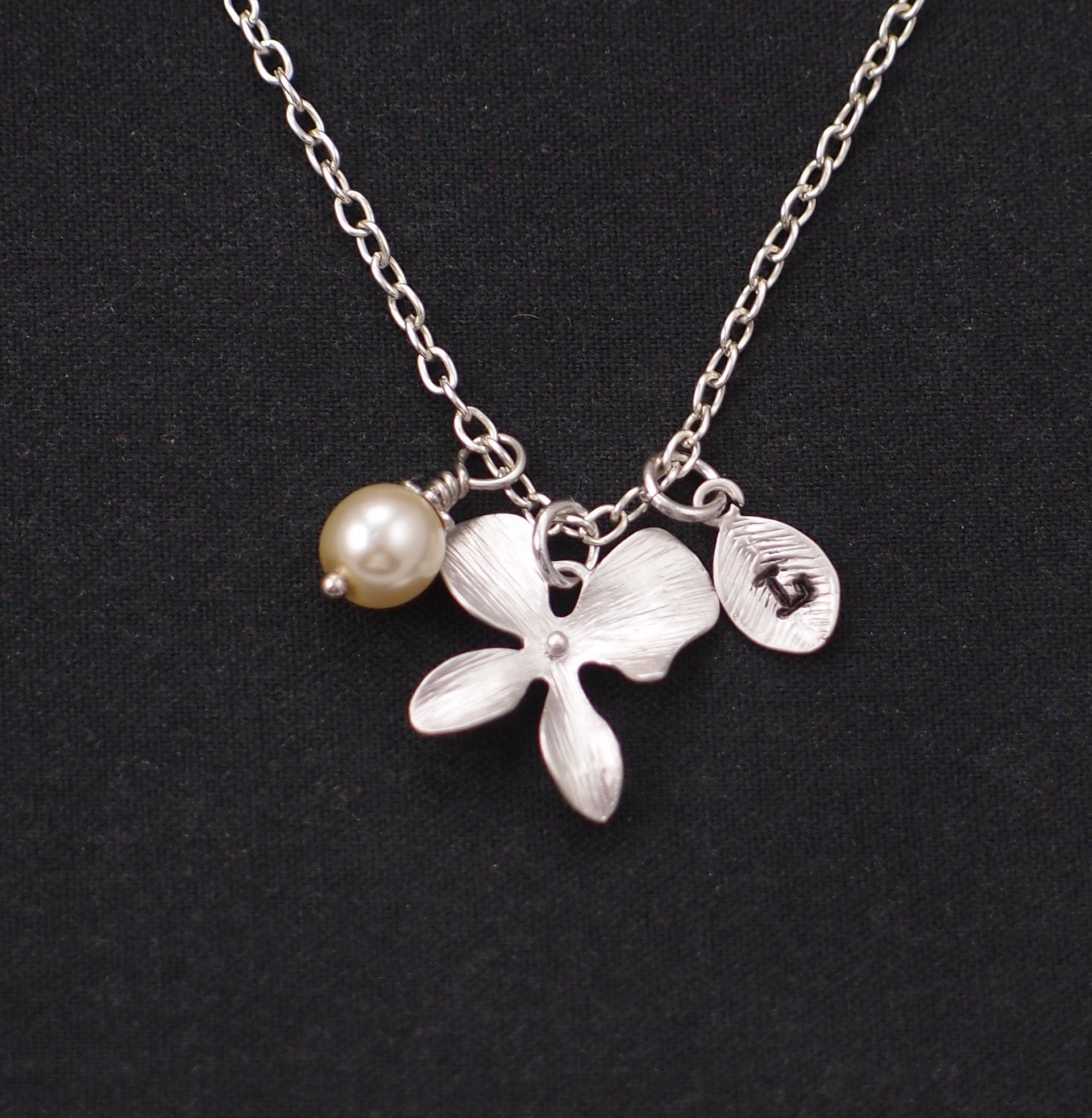silver orchid necklace sterling silver filled initial