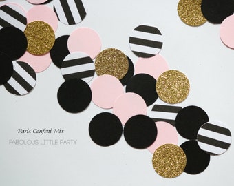 Paris Confetti Table Decorations Bridal Shower/1st Birthday Decor/Baby Shower/Kate Spade Gold Glitter/Black/Blush Pink/Black&White Stripes