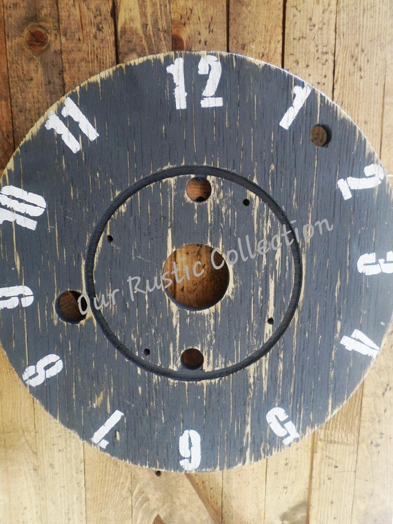 Rustic Wooden Wire Spool Faux Clock Home Decor